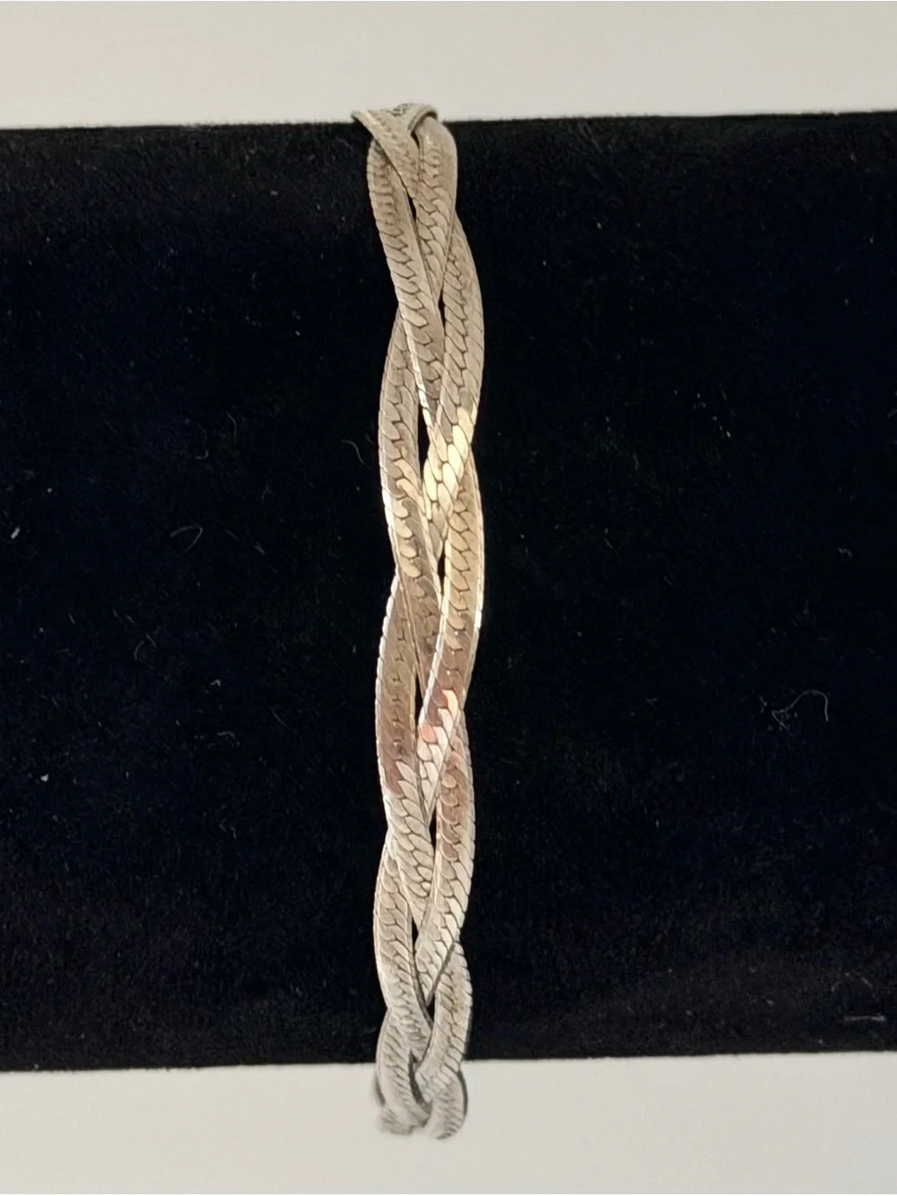Vintage 925 Sterling Silver Braided Herringbone Rope Chain Bracelet, 7